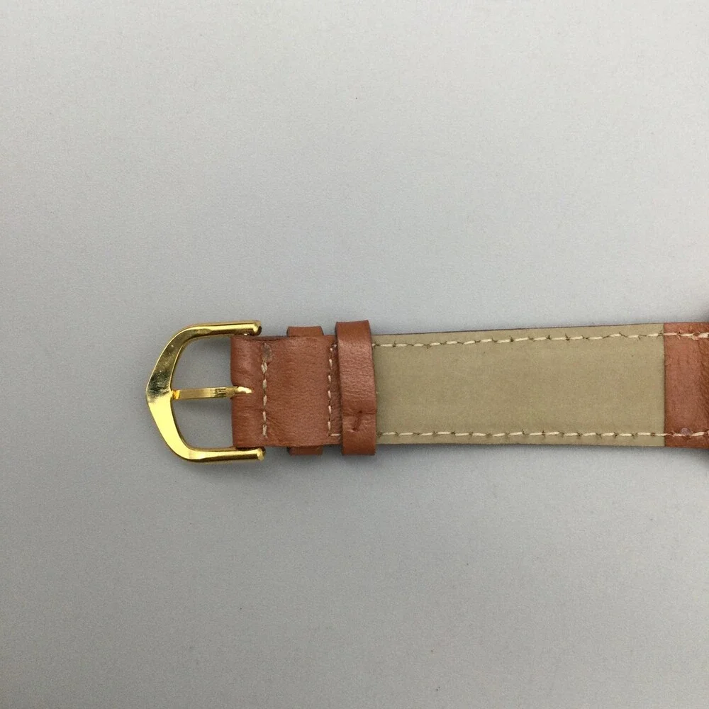 Mary Engelbreit Pals Womens Watch 34mm Gold Tone Brown Leather Band New Battery
